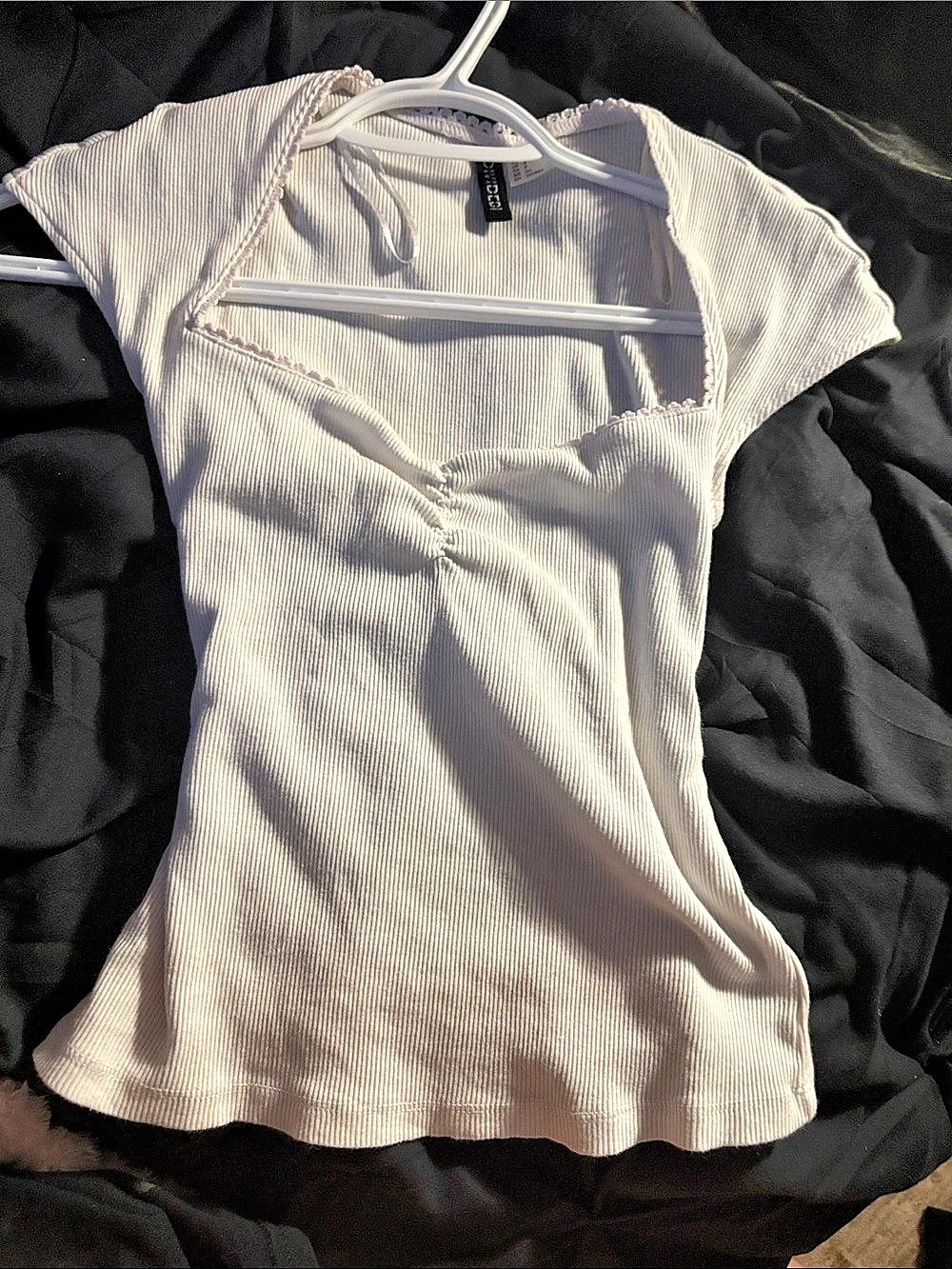 H&M Ribbed Short Sleeve Top in White Size Small Like New